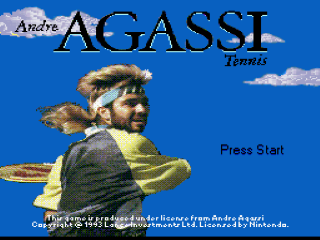 Andre Agassi Tennis title screen for Super Nintendo
